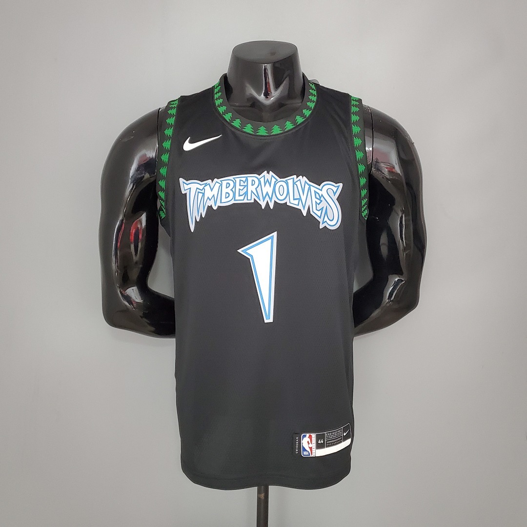 EDWARDS#1 2018 Retro Timberwolves Black NBA Jersey S-XXL