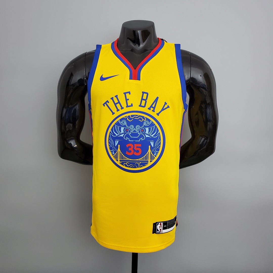2018 Durant#35 Chinese Dragon Robe Yellow NBA Jersey S-XXL