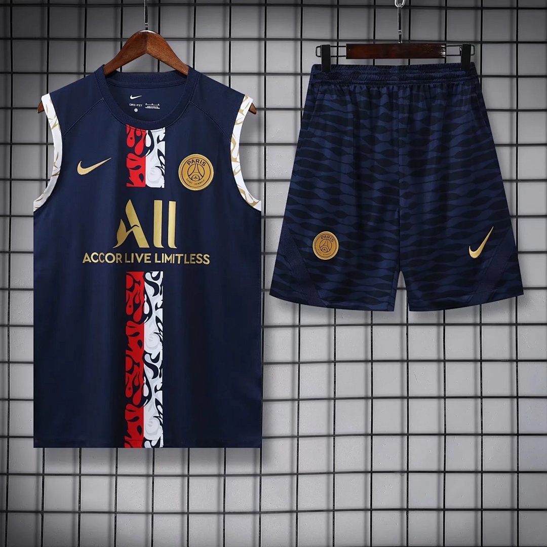 22/23PSG Royal Blue Golden Shield Pre-match Training Vest S-XXL