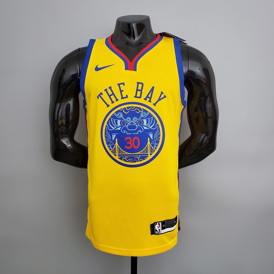 2018 Warriors#30 Chinese Dragon Robe Yellow NBA Jersey S-XXL