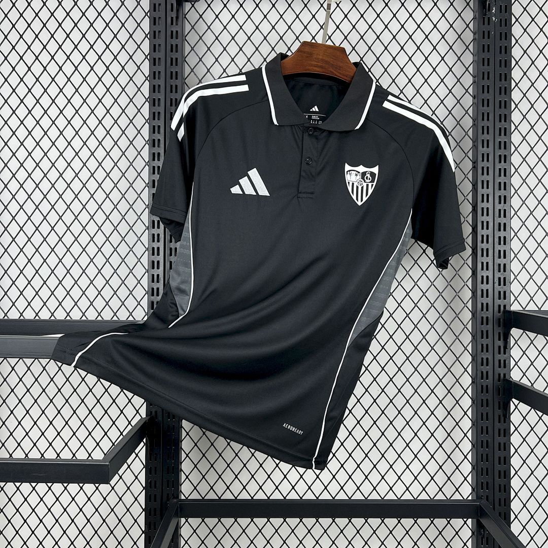 Mens Sevilla FC 2025/26 Black Travel Polo Jersey